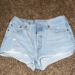 Levi's Light Blue Distressed High-Rise Denim Shorts